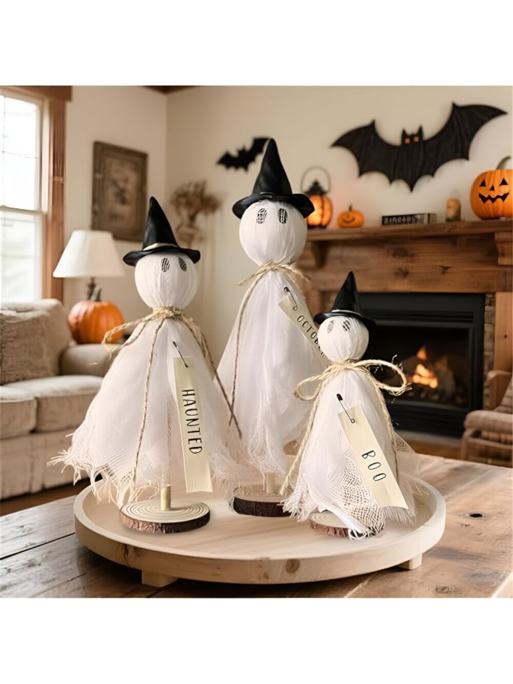 Halloween Decorations Indoor - 3 Set Primitive Halloween Ghosts with Hat